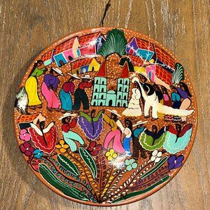 Hand Painted Mexican Folk Art WEDDING Story Plate